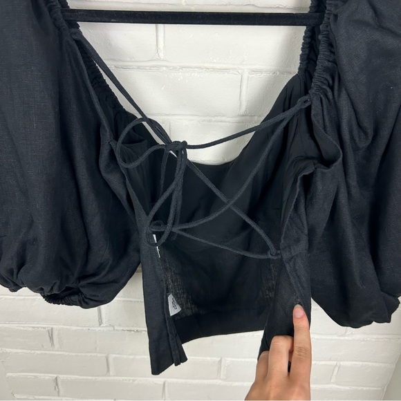 LPA Revolve Alice Linen Black Puff Sleeve Top Size M - Picture 12 of 12